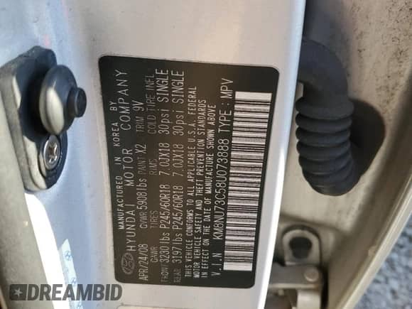 2008 Hyundai Veracruz GLS с VIN KM8NU73C58U073888, выставлен на аукционе Copart как лот 80733764 с пробегом 118 966 миль миль и Чистый • Clean title. История ставок и продаж доступна на DreamBid. Изображение 13.