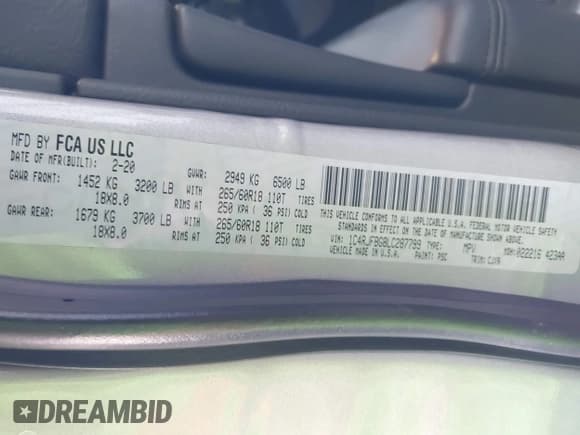 ✅ 2020 Jeep Grand Cherokee Limited • VIN: 1C4RJFBG8LC287799 • Лот: 43168262. Опубликован ранее на IAAI с пробегом 29 860 миль. Бесплатный доступ к архиву аукционных продаж из США и подробный отчёт об истории автомобиля на DreamBid. Изображение 9.