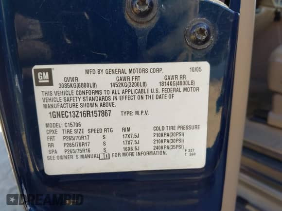 2006 Chevrolet Tahoe LS z VIN 1GNEC13Z16R157867, wystawiony jako IAAI lot #43426064 z przebiegiem 202 744 mil mil oraz . Historia ofert i sprzedaży dostępna na DreamBid. Obrazek 9.