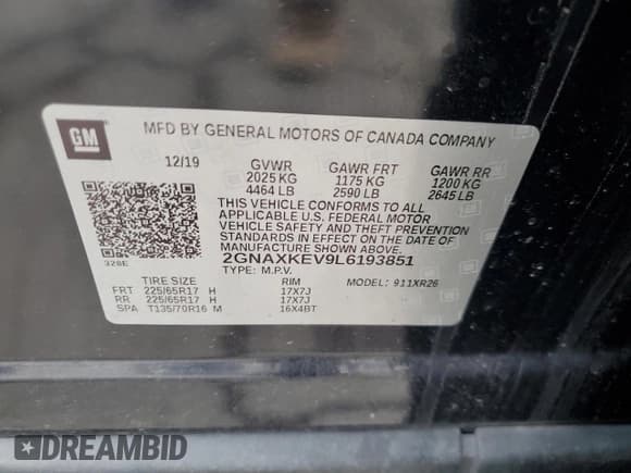 ✅ 2020 Chevrolet Equinox LT • VIN: 2GNAXKEV9L6193851 • Lot: 81760385. Listed on Copart with 88,511 mi. Free auction sales archive from the USA and detailed vehicle history report at DreamBid. Image 13.