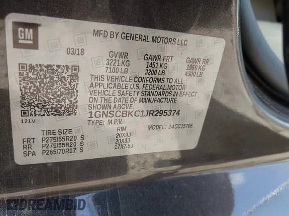 ✅ 2018 Chevrolet Tahoe LT • VIN: 1GNSCBKC1JR295374 • Lot: 42720457. Listed on IAAI with 137,581 mi. Free auction sales archive from the USA and detailed vehicle history report at DreamBid. Image 9.