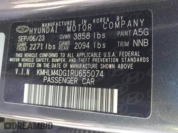 2024 Hyundai Elantra SEL with VIN KMHLM4DG1RU655074, listed as a IAAI auction lot 43604825 with 64,736 mi miles and . Bid and sale history available at DreamBid. Image 9.
