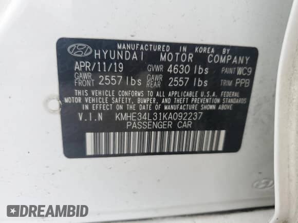 ✅ 2019 Hyundai Sonata Limited • VIN: KMHE34L31KA092237 • Lot: 84581215. Listed on Copart with 197,161 mi. Free auction sales archive from the USA and detailed vehicle history report at DreamBid. Image 12.