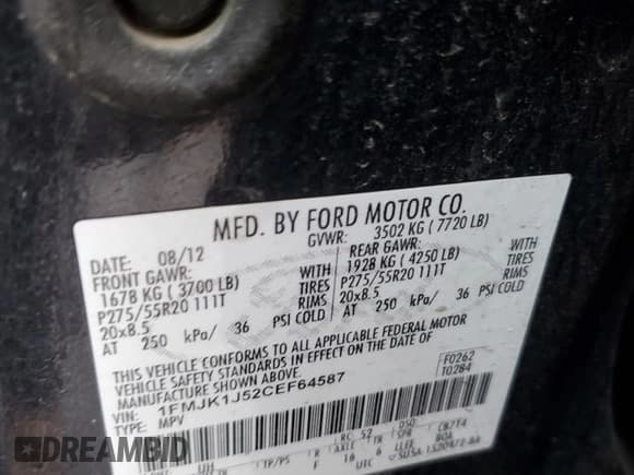 ✅ 2012 Ford Expedition Max King Ranch • VIN: 1FMJK1J52CEF64587 • Лот: 61662885. Опубликован ранее на Copart с пробегом 117 375 миль. Бесплатный доступ к архиву аукционных продаж из США и подробный отчёт об истории автомобиля на DreamBid. Изображение 13.