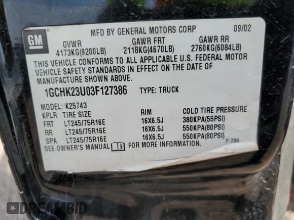 ✅ 2003 Chevrolet Silverado 2500HD LS • VIN: 1GCHK23U03F127386 • Lot: 70187905. Listed on Copart with 161,498 mi. Free auction sales archive from the USA and detailed vehicle history report at DreamBid. Image 12.