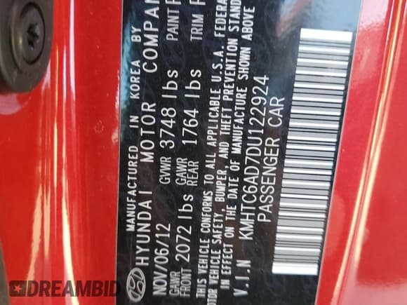 ✅ 2013 Hyundai Veloster w/Gray Int • VIN: KMHTC6AD7DU122924 • Lot: 83665054. Wystawiony na Copart z przebiegiem 98 270 mil. Bezpłatny archiwum sprzedaży aukcyjnych z USA i szczegółowy raport historii pojazdu na DreamBid. Zdjęcie 12.