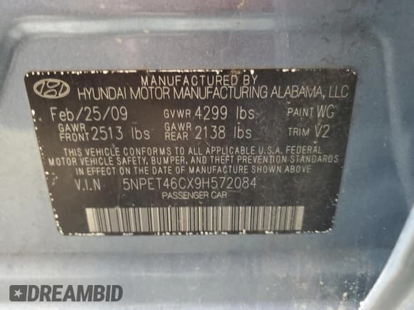 ✅ 2009 Hyundai Sonata GLS • VIN: 5NPET46CX9H572084 • Лот: 84558844. Опубликован ранее на Copart с пробегом 69 540 миль. Бесплатный доступ к архиву аукционных продаж из США и подробный отчёт об истории автомобиля на DreamBid. Изображение 12.