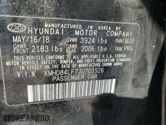 ✅ 2018 Hyundai Elantra SEL • VIN: KMHD84LF7JU703926 • Lot: 86318955. Listed on Copart with 106,971 mi. Free auction sales archive from the USA and detailed vehicle history report at DreamBid. Image 12.