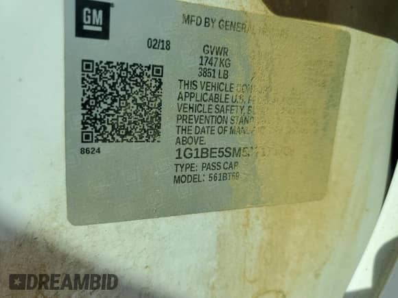 2018 Chevrolet Cruze LT с VIN 1G1BE5SM5J7174736, выставлен на аукционе Copart как лот 81293025 с пробегом 140 114 миль миль и Списание • Salvage title. История ставок и продаж доступна на DreamBid. Изображение 12.