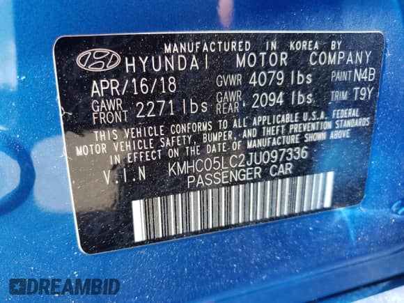 2018 Hyundai Ioniq Limited с VIN KMHC05LC2JU097336, выставлен на аукционе Copart как лот 65848324 с пробегом 19 639 миль миль и Списание • Salvage title. История ставок и продаж доступна на DreamBid. Изображение 13.
