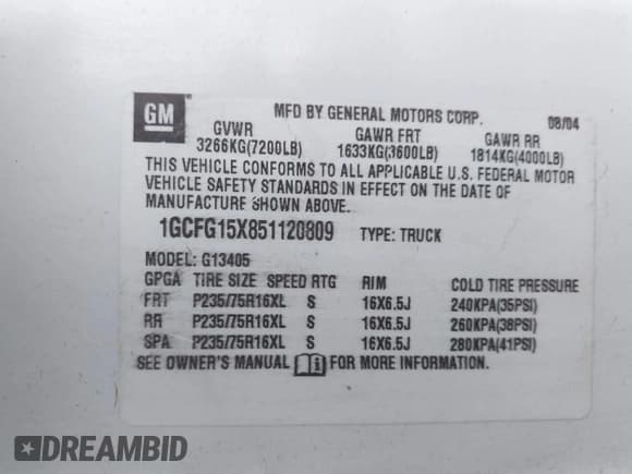 ✅ 2005 Chevrolet Express Cargo • VIN: 1GCFG15X851120809 • Lot: 43282147. Listed on IAAI with 202,873 mi. Free auction sales archive from the USA and detailed vehicle history report at DreamBid. Image 9.