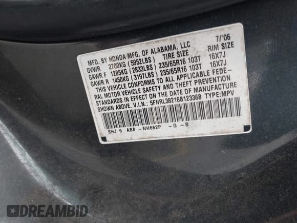 ✅ 2006 Honda Odyssey LX • VIN: 5FNRL38216B123368 • Lot: 43893556. Listed on IAAI with 229,501 mi. Free auction sales archive from the USA and detailed vehicle history report at DreamBid. Image 9.