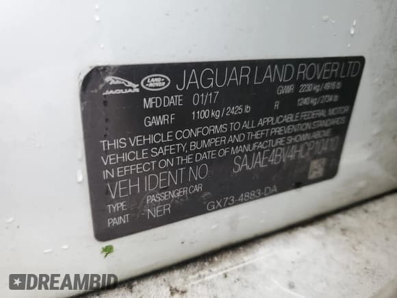 ✅ 2017 Jaguar XE 35t Prestige • VIN: SAJAE4BV4HCP10410 • Lot: 58097405. Listed on Copart with 79,859 mi. Free auction sales archive from the USA and detailed vehicle history report at DreamBid. Image 13.