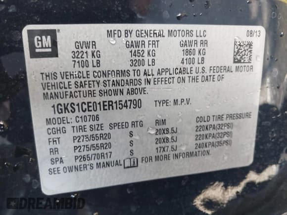 ✅ 2014 GMC Yukon SLT • VIN: 1GKS1CE01ER154790 • Lot: 43716402. Listed on IAAI with 156,712 mi. Free auction sales archive from the USA and detailed vehicle history report at DreamBid. Image 9.