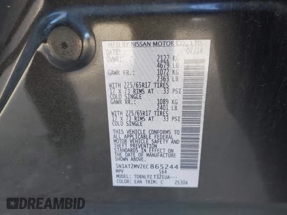 ✅ 2014 Nissan Rogue SL • VIN: 5N1AT2MV2EC865244 • Лот: 43473747. Опубликован ранее на IAAI с пробегом 133 170 миль. Бесплатный доступ к архиву аукционных продаж из США и подробный отчёт об истории автомобиля на DreamBid. Изображение 9.