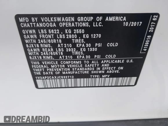 ✅ 2018 Volkswagen Atlas S • VIN: 1V2AP2CAXJC532712 • Лот: 41177882. Опубликован ранее на IAAI с пробегом 105 832 миль. Бесплатный доступ к архиву аукционных продаж из США и подробный отчёт об истории автомобиля на DreamBid. Изображение 9.