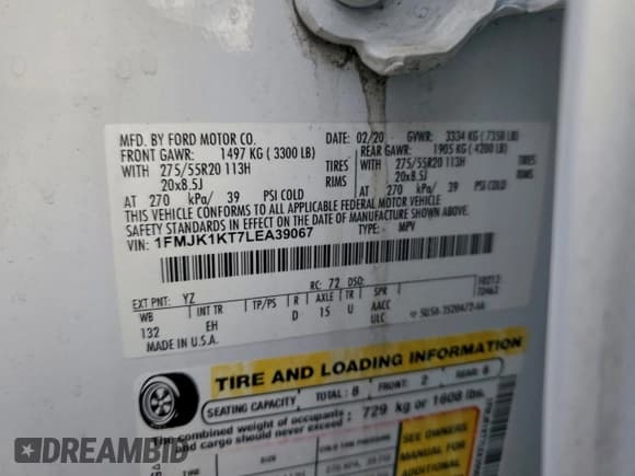✅ 2020 Ford Expedition Max Limited • VIN: 1FMJK1KT7LEA39067 • Лот: 96495765. Опубликован ранее на Copart с пробегом 107 199 миль. Бесплатный доступ к архиву аукционных продаж из США и подробный отчёт об истории автомобиля на DreamBid. Изображение 13.