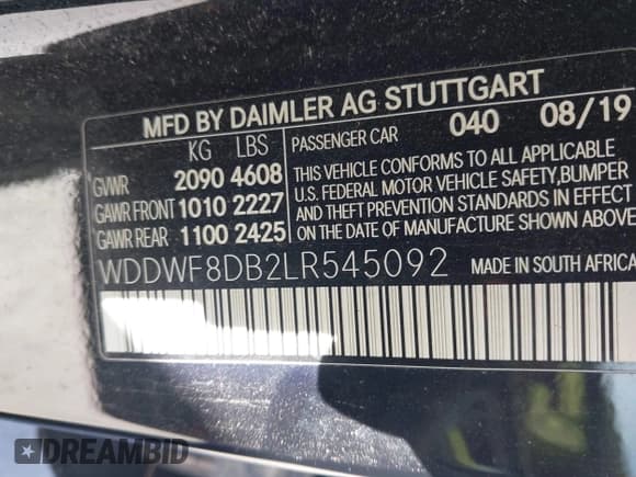 ✅ 2020 Mercedes-Benz C 300 • VIN: WDDWF8DB2LR545092 • Lot: 43687705. Listed on IAAI with 38,928 mi. Free auction sales archive from the USA and detailed vehicle history report at DreamBid. Image 9.