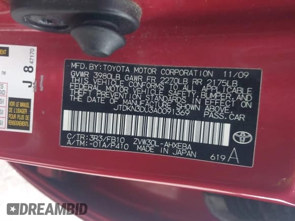 ✅ 2010 Toyota Prius IV • VIN: JTDKN3DU3A0091369 • Лот: 43735390. Опубликован ранее на IAAI с пробегом 251 597 миль. Бесплатный доступ к архиву аукционных продаж из США и подробный отчёт об истории автомобиля на DreamBid. Изображение 9.