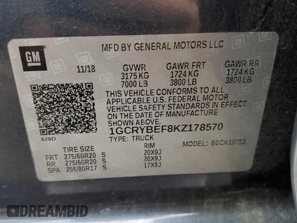 ✅ 2019 Chevrolet Silverado 1500 Custom • VIN: 1GCRYBEF8KZ178570 • Lot: 47745805. Listed on Copart with 171,782 mi. Free auction sales archive from the USA and detailed vehicle history report at DreamBid. Image 14.