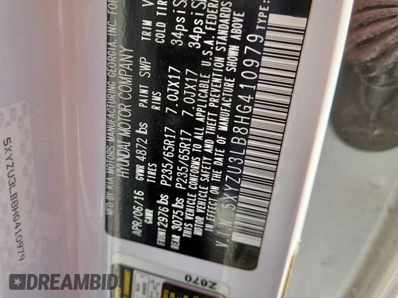 ✅ 2017 Hyundai Santa Fe 2.4L • VIN: 5XYZU3LB8HG410979 • Lot: 90727745. Wystawiony na Copart z przebiegiem 89 970 mil. Bezpłatny archiwum sprzedaży aukcyjnych z USA i szczegółowy raport historii pojazdu na DreamBid. Zdjęcie 12.