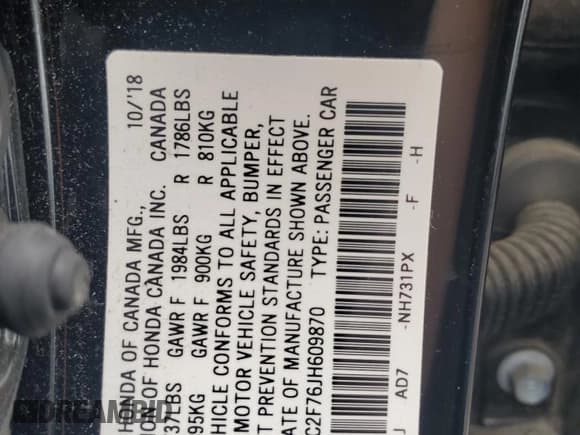 ✅ 2018 Honda Civic EX • VIN: 2HGFC2F76JH609870 • Lot: 86232375. Wystawiony na Copart z przebiegiem Nie podano. Bezpłatny archiwum sprzedaży aukcyjnych z USA i szczegółowy raport historii pojazdu na DreamBid. Zdjęcie 12.