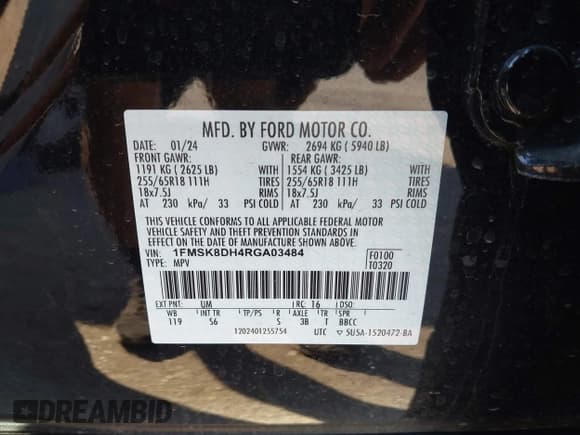 ✅ 2024 Ford Explorer XLT • VIN: 1FMSK8DH4RGA03484 • Lot: 43316212. Wystawiony na IAAI z przebiegiem 40 077 mil. Bezpłatny archiwum sprzedaży aukcyjnych z USA i szczegółowy raport historii pojazdu na DreamBid. Zdjęcie 9.