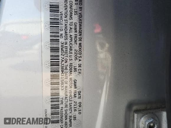 ✅ 2011 Volkswagen Jetta SE • VIN: 3VWDZ7AJ3BM315833 • Lot: 91413435. Listed on Copart with 143,729 mi. Free auction sales archive from the USA and detailed vehicle history report at DreamBid. Image 13.