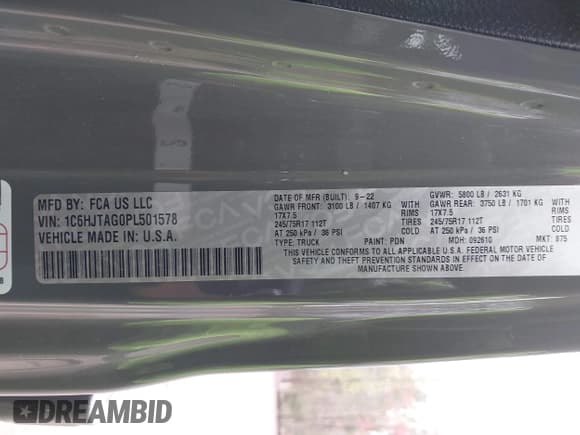 ✅ 2023 Jeep Gladiator Sport S • VIN: 1C6HJTAG0PL501578 • Лот: 41912958. Опубликован ранее на IAAI с пробегом 22 708 миль. Бесплатный доступ к архиву аукционных продаж из США и подробный отчёт об истории автомобиля на DreamBid. Изображение 9.