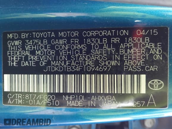 ✅ 2015 Toyota Prius One • VIN: JTDKDTB34F1094697 • Lot: 43662591. Wystawiony na IAAI z przebiegiem 191 439 mil. Bezpłatny archiwum sprzedaży aukcyjnych z USA i szczegółowy raport historii pojazdu na DreamBid. Zdjęcie 9.