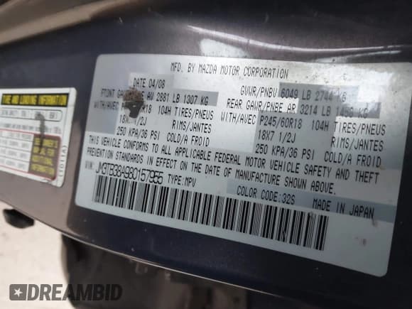 ✅ 2008 Mazda CX-9 Touring • VIN: JM3TB38A980157955 • Lot: 43658343. Listed on IAAI with 195,495 mi. Free auction sales archive from the USA and detailed vehicle history report at DreamBid. Image 9.