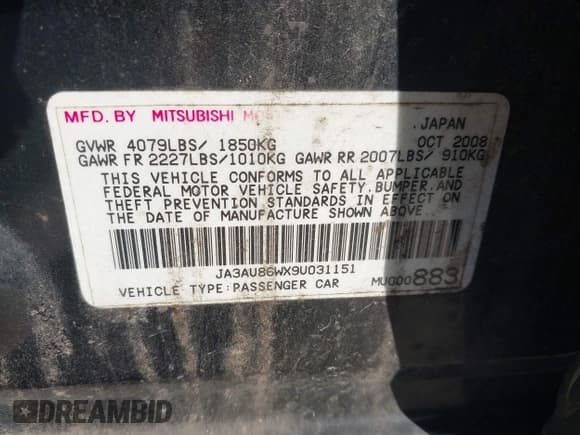 ✅ 2009 Mitsubishi Lancer GTS • VIN: JA3AU86WX9U031151 • Lot: 43530124. Wystawiony na IAAI z przebiegiem 208 172 mil. Bezpłatny archiwum sprzedaży aukcyjnych z USA i szczegółowy raport historii pojazdu na DreamBid. Zdjęcie 9.