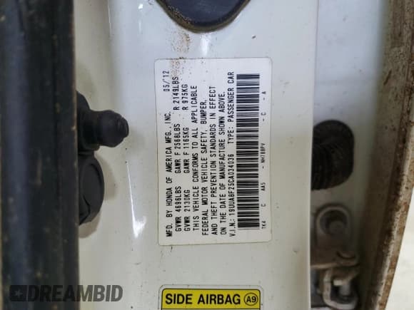 ✅ 2012 Acura TL Auto • VIN: 19UUA8F25CA034036 • Lot: 82748825. Listed on Copart with Not provided. Free auction sales archive from the USA and detailed vehicle history report at DreamBid. Image 12.