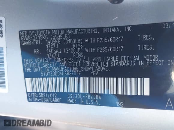 ✅ 2017 Toyota Sienna XLE Auto Access Seat • VIN: 5TDYZ3DC4HS837017 • Lot: 42237044. Listed on IAAI with 91,041 mi. Free auction sales archive from the USA and detailed vehicle history report at DreamBid. Image 9.