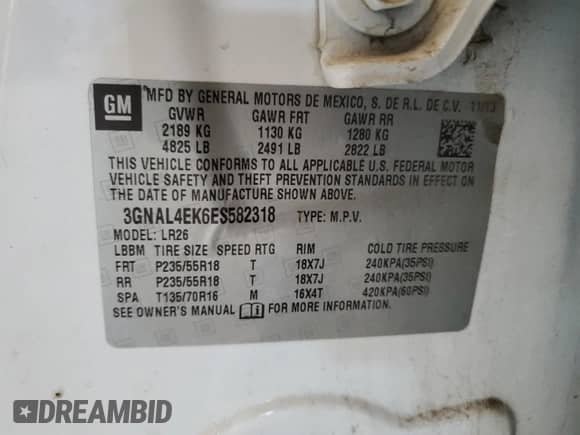 2014 Chevrolet Captiva Sport LTZ с VIN 3GNAL4EK6ES582318, выставлен на аукционе Copart как лот 71746864 с пробегом 136 064 миль миль и Чистый • Clean title. История ставок и продаж доступна на DreamBid. Изображение 12.