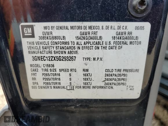 ✅ 2005 Chevrolet Avalanche LS • VIN: 3GNEC12ZX5G293267 • Lot: 62488614. Listed on Copart with 209,474 mi. Free auction sales archive from the USA and detailed vehicle history report at DreamBid. Image 12.