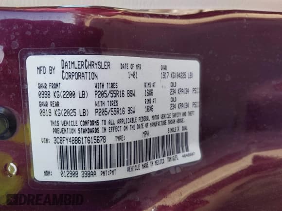 ✅ 2001 Chrysler PT Cruiser • VIN: 3C8FY4BB61T615678 • Лот: 43654440. Опубликован ранее на IAAI с пробегом 100 883 миль. Бесплатный доступ к архиву аукционных продаж из США и подробный отчёт об истории автомобиля на DreamBid. Изображение 9.