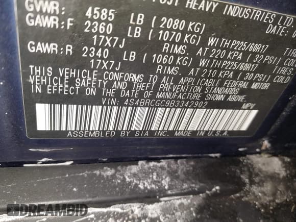 ✅ 2011 Subaru Outback Premium • VIN: 4S4BRCGC9B3342902 • Lot: 43861442. Listed on IAAI with 240,726 mi. Free auction sales archive from the USA and detailed vehicle history report at DreamBid. Image 9.