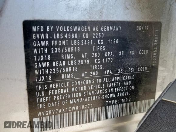 ✅ 2012 Volkswagen Tiguan S • VIN: WVGBV7AX1CW610274 • Лот: 82001645. Опубликован ранее на Copart с пробегом 152 194 миль. Бесплатный доступ к архиву аукционных продаж из США и подробный отчёт об истории автомобиля на DreamBid. Изображение 13.