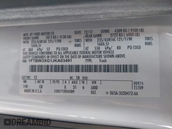 ✅ 2018 Ford Transit Cargo • VIN: 1FTBW3XG1JKA03491 • Lot: 38872378. Listed on IAAI with 179,083 mi. Free auction sales archive from the USA and detailed vehicle history report at DreamBid. Image 9.