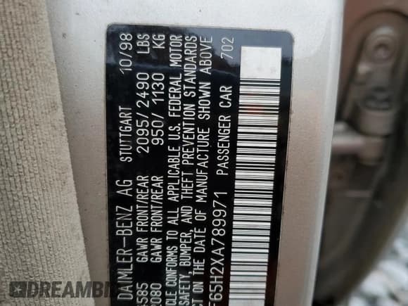 ✅ 1999 Mercedes-Benz E 320 • VIN: WDBJF65H2XA789971 • Lot: 82110355. Listed on Copart with 183,479 mi. Free auction sales archive from the USA and detailed vehicle history report at DreamBid. Image 12.