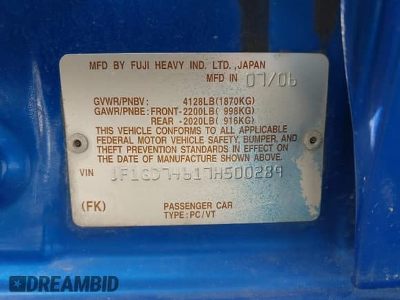 ✅ 2007 Subaru Impreza WRX • VIN: JF1GD74617H500289 • Lot: 43024565. Listed on IAAI with 172,760 mi. Free auction sales archive from the USA and detailed vehicle history report at DreamBid. Image 9.