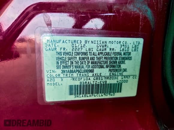 ✅ 2012 Nissan Sentra SR • VIN: 3N1AB6AP6CL690960 • Lot: 94264615. Listed on Copart with 207,621 mi. Free auction sales archive from the USA and detailed vehicle history report at DreamBid. Image 12.