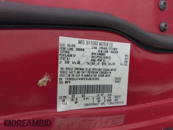 ✅ 2005 Ford Explorer Eddie Bauer • VIN: 1FMDU74W25UB35392 • Лот: 42773822. Опубликован ранее на IAAI с пробегом 182 405 миль. Бесплатный доступ к архиву аукционных продаж из США и подробный отчёт об истории автомобиля на DreamBid. Изображение 9.