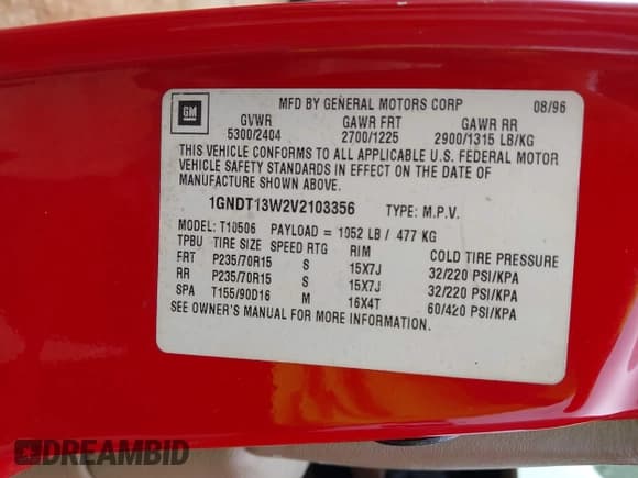 ✅ 1997 Chevrolet Blazer LS • VIN: 1GNDT13W2V2103356 • Lot: 42352435. Wystawiony na IAAI z przebiegiem 181 975 mil. Bezpłatny archiwum sprzedaży aukcyjnych z USA i szczegółowy raport historii pojazdu na DreamBid. Zdjęcie 9.