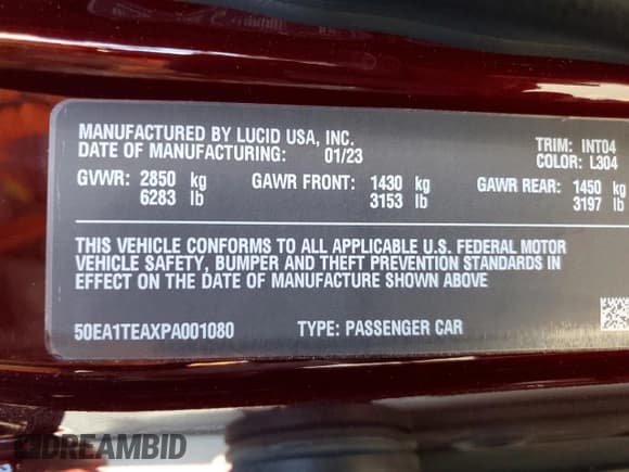 ✅ 2023 Lucid Air Touring • VIN: 50EA1TEAXPA001080 • Lot: 79764454. Wystawiony na Copart z przebiegiem 14 034 mil. Bezpłatny archiwum sprzedaży aukcyjnych z USA i szczegółowy raport historii pojazdu na DreamBid. Zdjęcie 13.