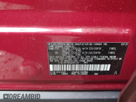 ✅ 2025 Toyota RAV4 XLE Premium • VIN: 2T3C1RFV6SW385130 • Lot: 43547246. Listed on IAAI with 9,477 mi. Free auction sales archive from the USA and detailed vehicle history report at DreamBid. Image 9.