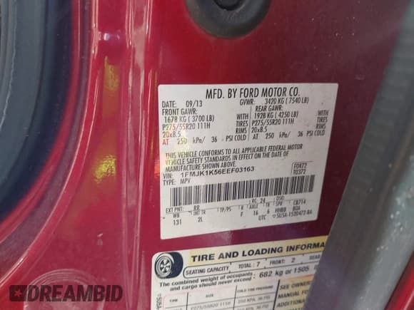 ✅ 2014 Ford Expedition Max Limited • VIN: 1FMJK1K56EEF03163 • Лот: 41819941. Опубликован ранее на IAAI с пробегом 192 366 миль. Бесплатный доступ к архиву аукционных продаж из США и подробный отчёт об истории автомобиля на DreamBid. Изображение 9.