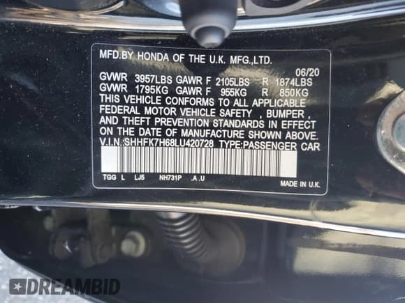 ✅ 2020 Honda Civic EX • VIN: SHHFK7H68LU420728 • Lot: 86637475. Listed on Copart with 42,897 mi. Free auction sales archive from the USA and detailed vehicle history report at DreamBid. Image 12.