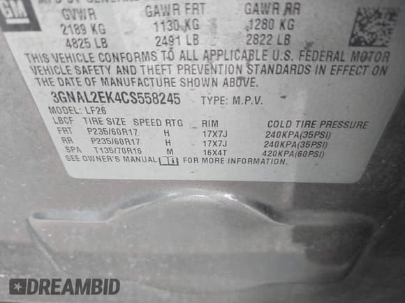 ✅ 2012 Chevrolet Captiva Sport LS • VIN: 3GNAL2EK4CS558245 • Lot: 42780252. Wystawiony na IAAI z przebiegiem 233 510 mil. Bezpłatny archiwum sprzedaży aukcyjnych z USA i szczegółowy raport historii pojazdu na DreamBid. Zdjęcie 9.